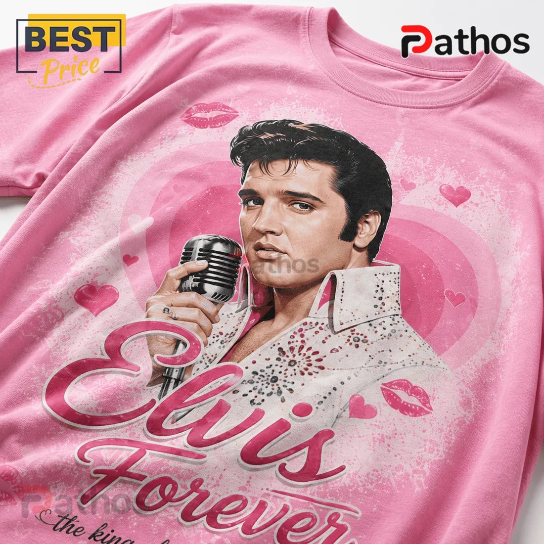 Elvis Presley Pink Forever King of My Heart Graphic T-Shirt Elvis Presley Pink Forever King of My Heart Graphic T-Shirt