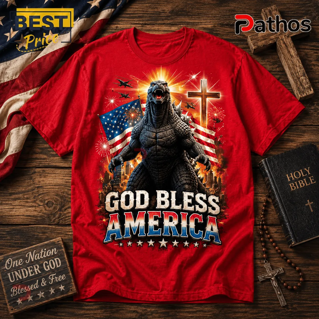 Godzilla 250 Years Of Blessings Red T-Shirt Godzilla 250 Years Of Blessings Red T-Shirt