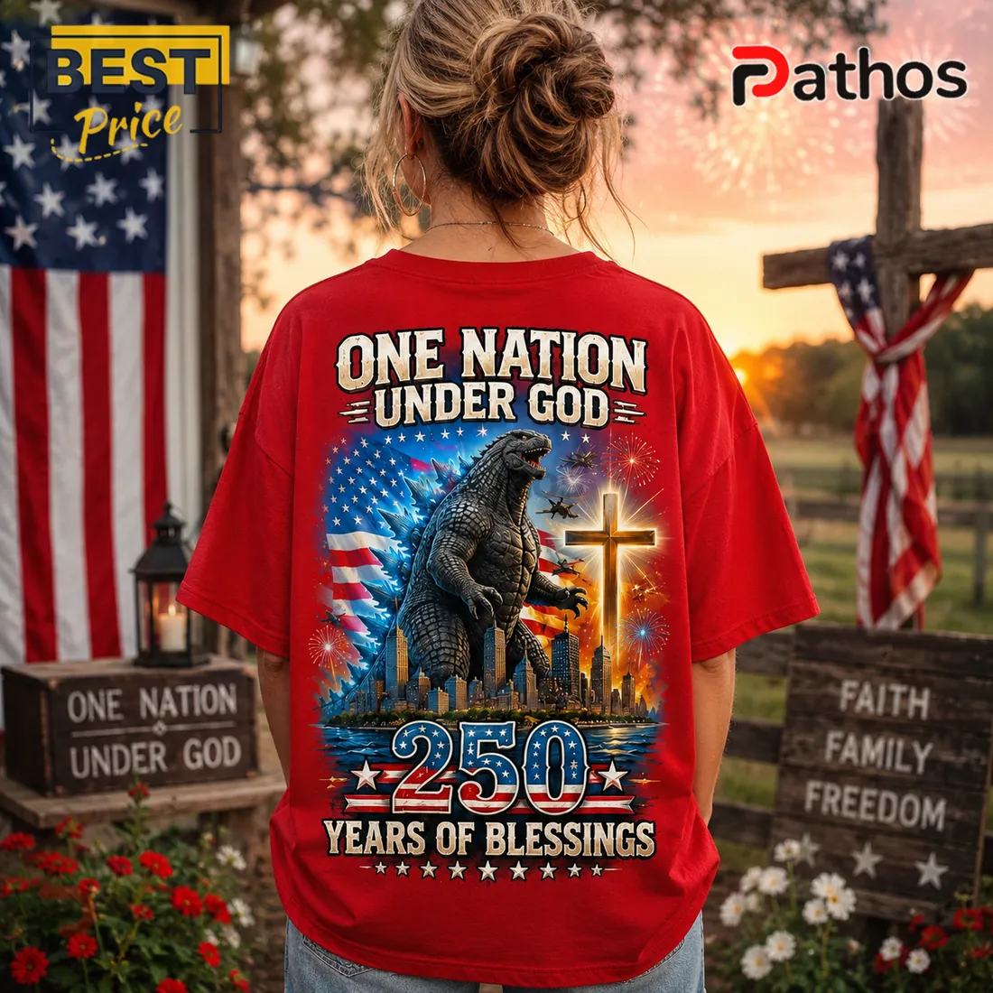 Godzilla 250 Years Of Blessings Red T-Shirt Godzilla 250 Years Of Blessings Red T-Shirt
