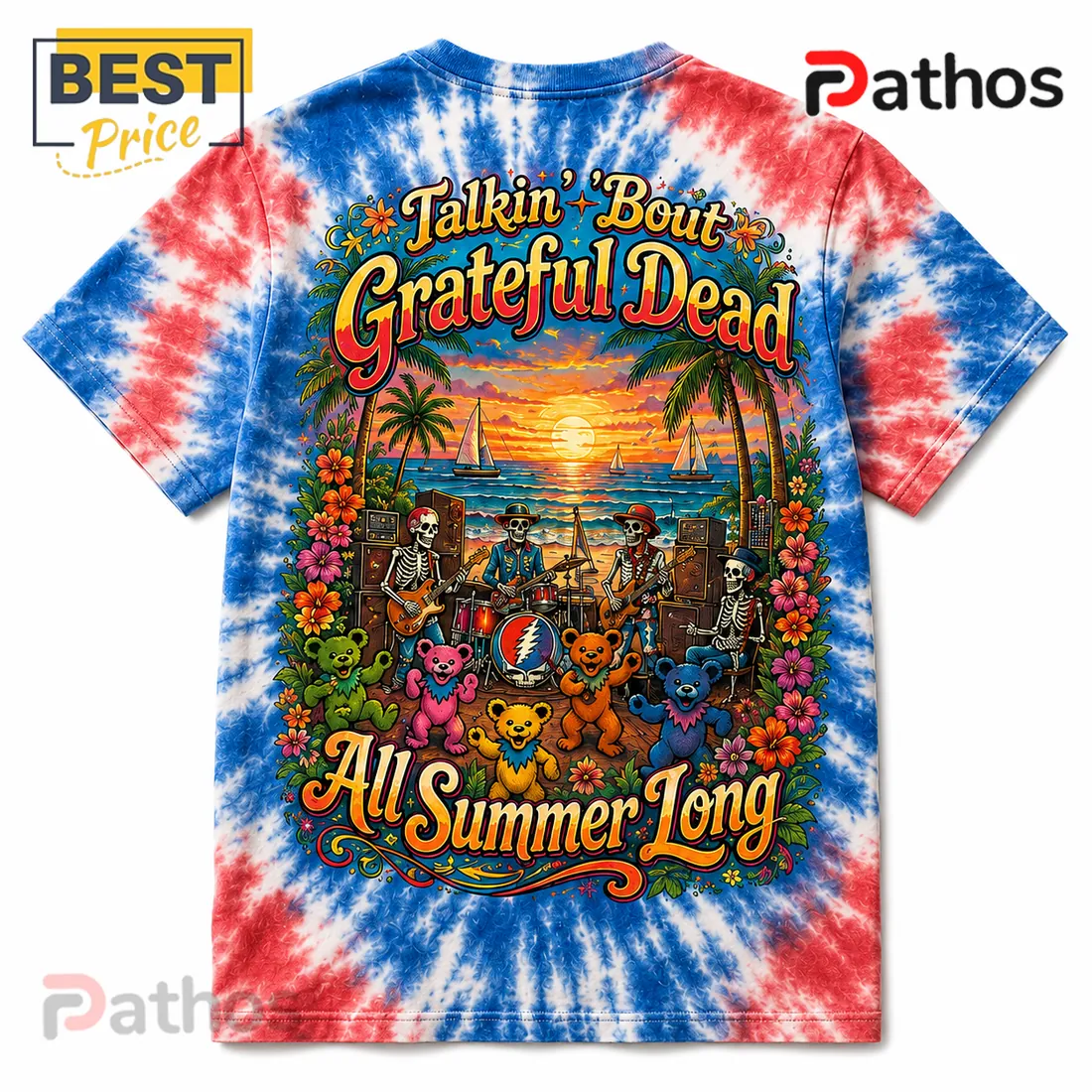 Grateful Dead Summer Vibes Tie-Dye Dancing Bear Graphic T-Shirt Grateful Dead Summer Vibes Tie-Dye Dancing Bear Graphic T-Shirt