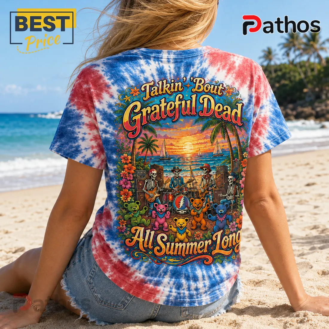 Grateful Dead Summer Vibes Tie-Dye Dancing Bear Graphic T-Shirt Grateful Dead Summer Vibes Tie-Dye Dancing Bear Graphic T-Shirt