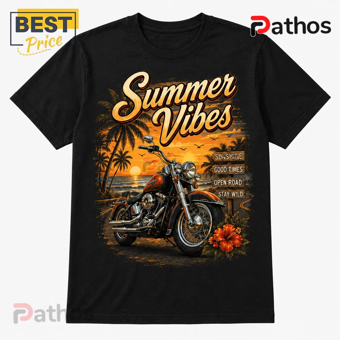 Harley-Davidson Summer Vibes Motorcycle Beach T-Shirt Harley-Davidson Summer Vibes Motorcycle Beach T-Shirt