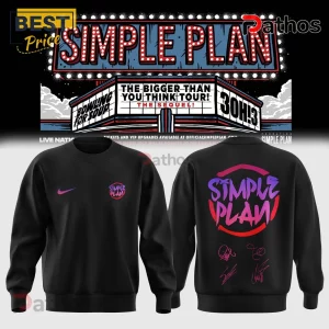 Simple Plan The Bigger Than You Think Tour Black Hoodie 2 Black crewneck sweatshirt with front Simple Plan logo and Nike swoosh, back features band logo and four signatures.!