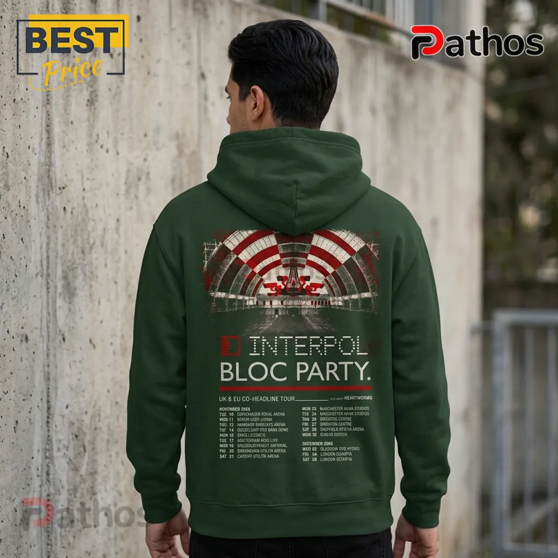 Interpol x Bloc Party UK EU Tour 2026 Dark Green Hoodie Interpol x Bloc Party UK EU Tour 2026 Dark Green Hoodie