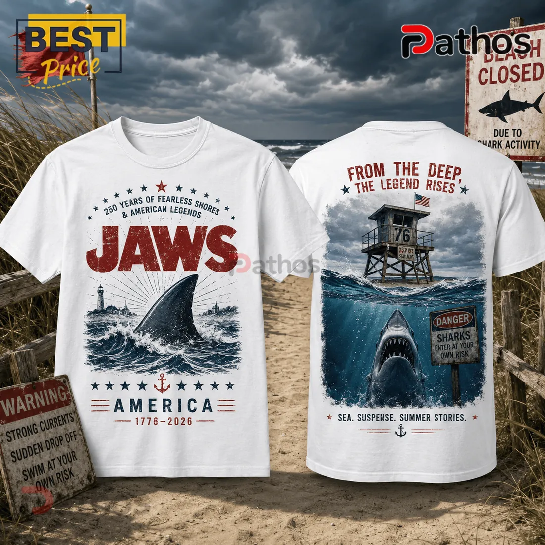 Jaws America 1776-2026 250th Anniversary Cotton Unisex Shirt Jaws America 1776-2026 250th Anniversary Cotton Unisex Shirt