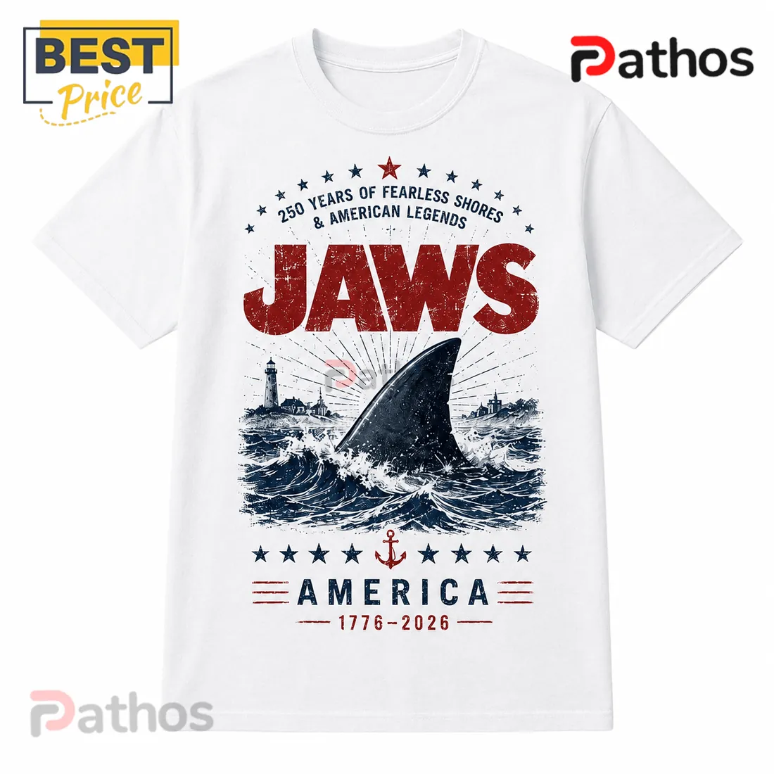 Jaws America 1776-2026 250th Anniversary Cotton Unisex Shirt Jaws America 1776-2026 250th Anniversary Cotton Unisex Shirt