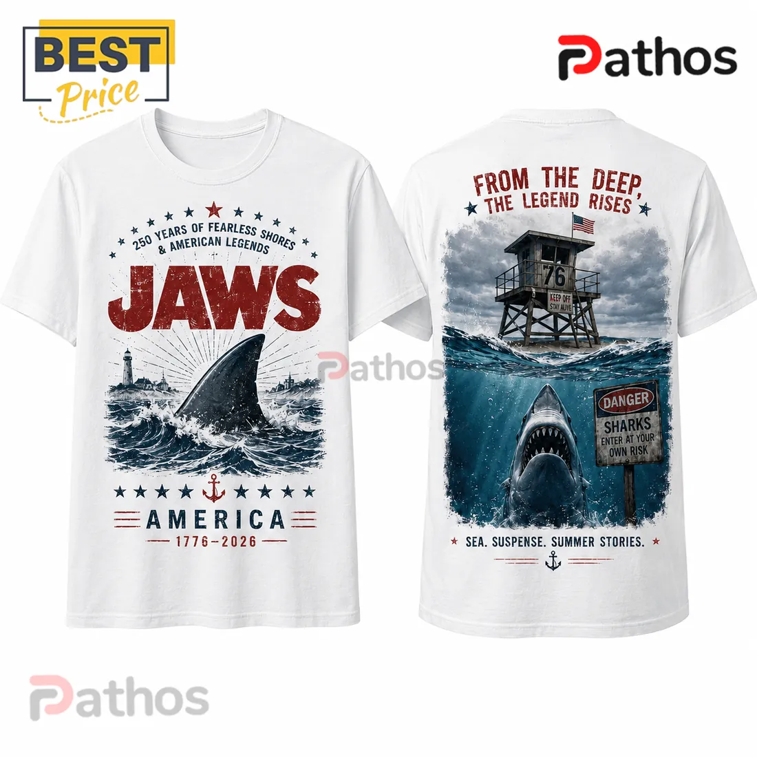 Jaws America 1776-2026 250th Anniversary Cotton Unisex Shirt Jaws America 1776-2026 250th Anniversary Cotton Unisex Shirt