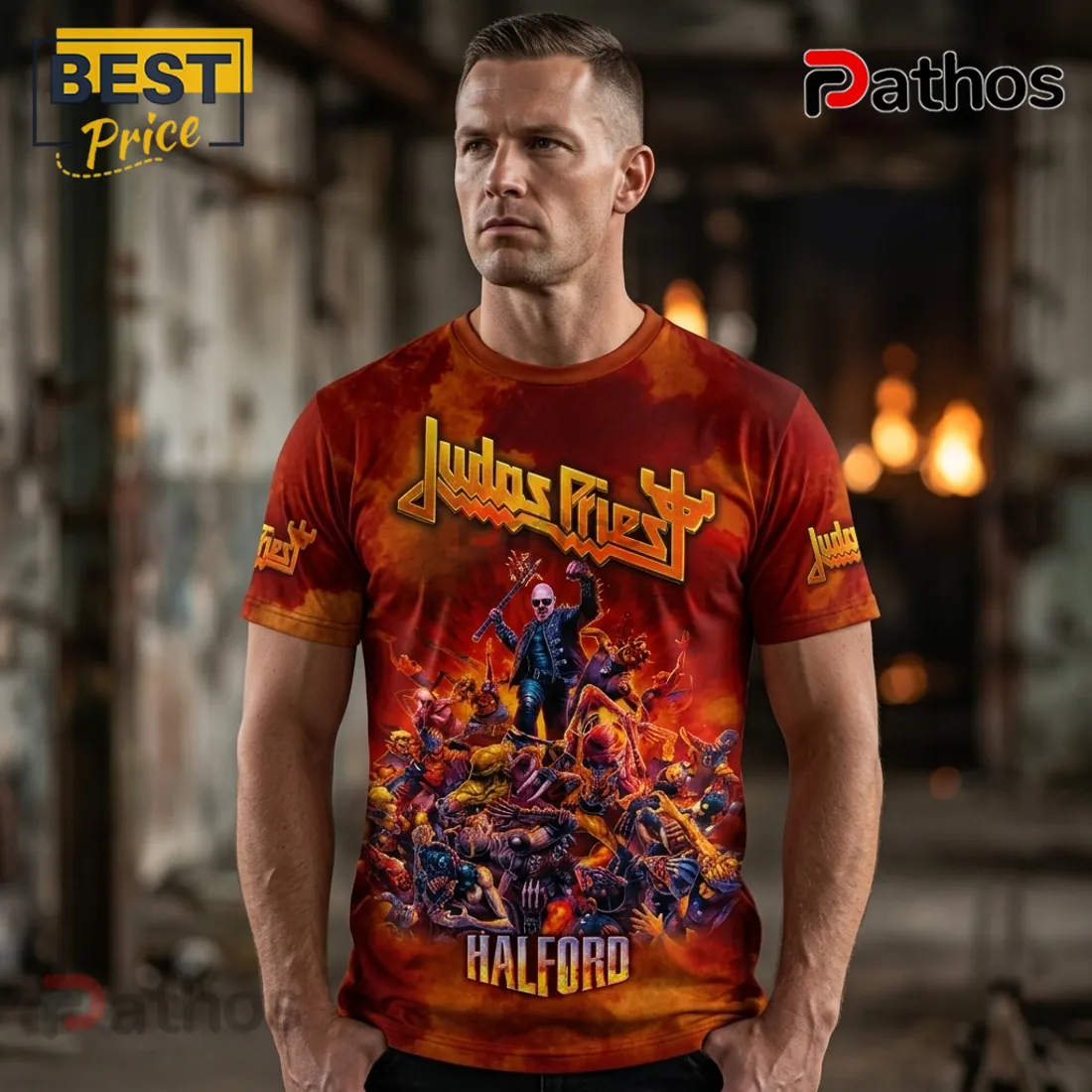 Judas Priest Rob Halford Inferno Battle Scene Apparel T-Shirt Judas Priest Rob Halford Inferno Battle Scene Apparel T-Shirt