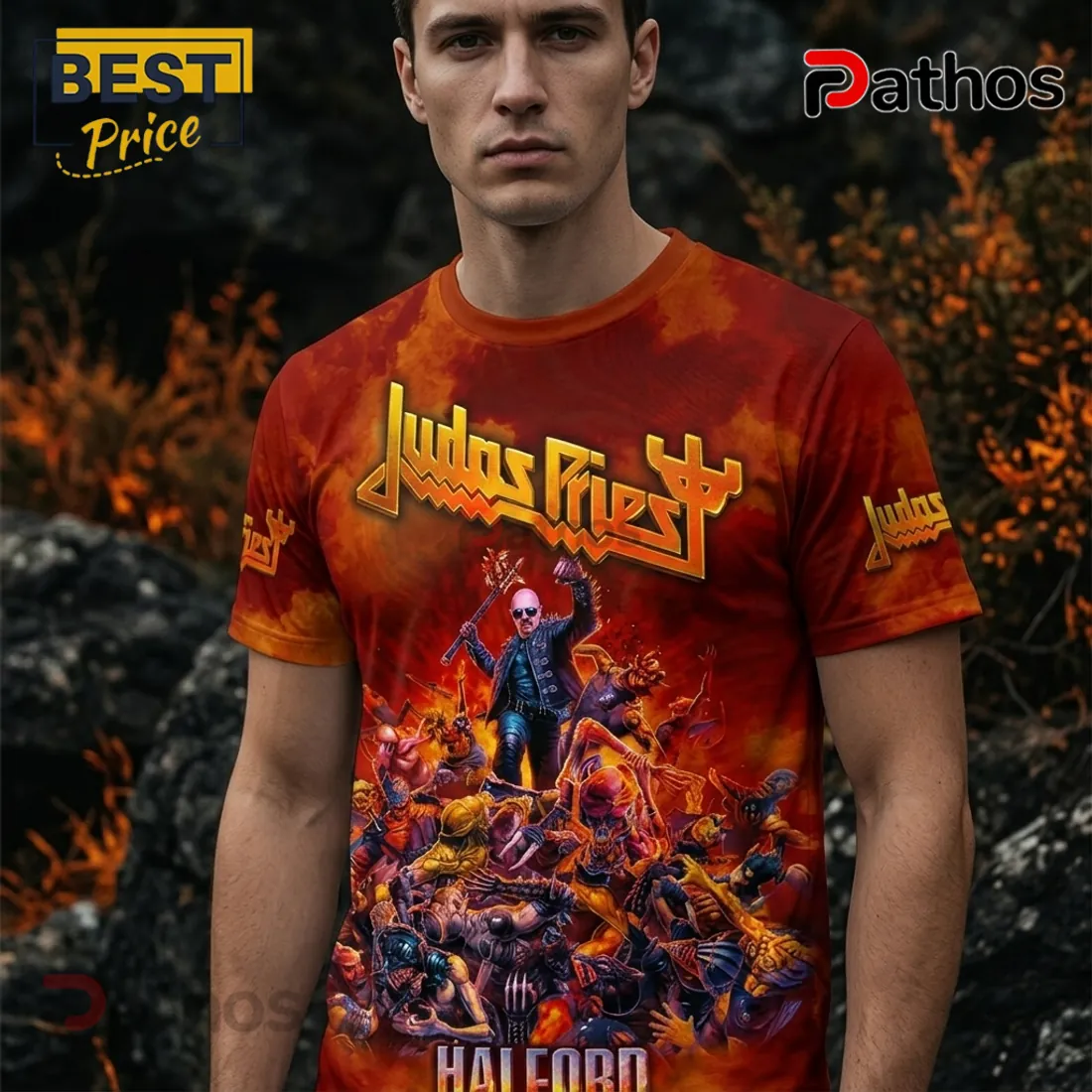 Judas Priest Rob Halford Inferno Battle Scene Apparel T-Shirt Judas Priest Rob Halford Inferno Battle Scene Apparel T-Shirt