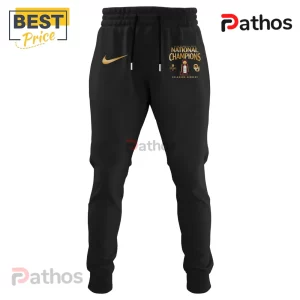 Oklahoma Sooners 2026 National Champions Black Hoodie 6 Black cotton sweatpants with gold Oklahoma Sooners 2022 National Champions graphic and a small gold Nike swoosh logo.!
