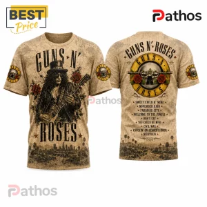 Guns N' Roses t-shirt featuring Slash graphic on front and tracklist with logo on back, beige vintage print.!