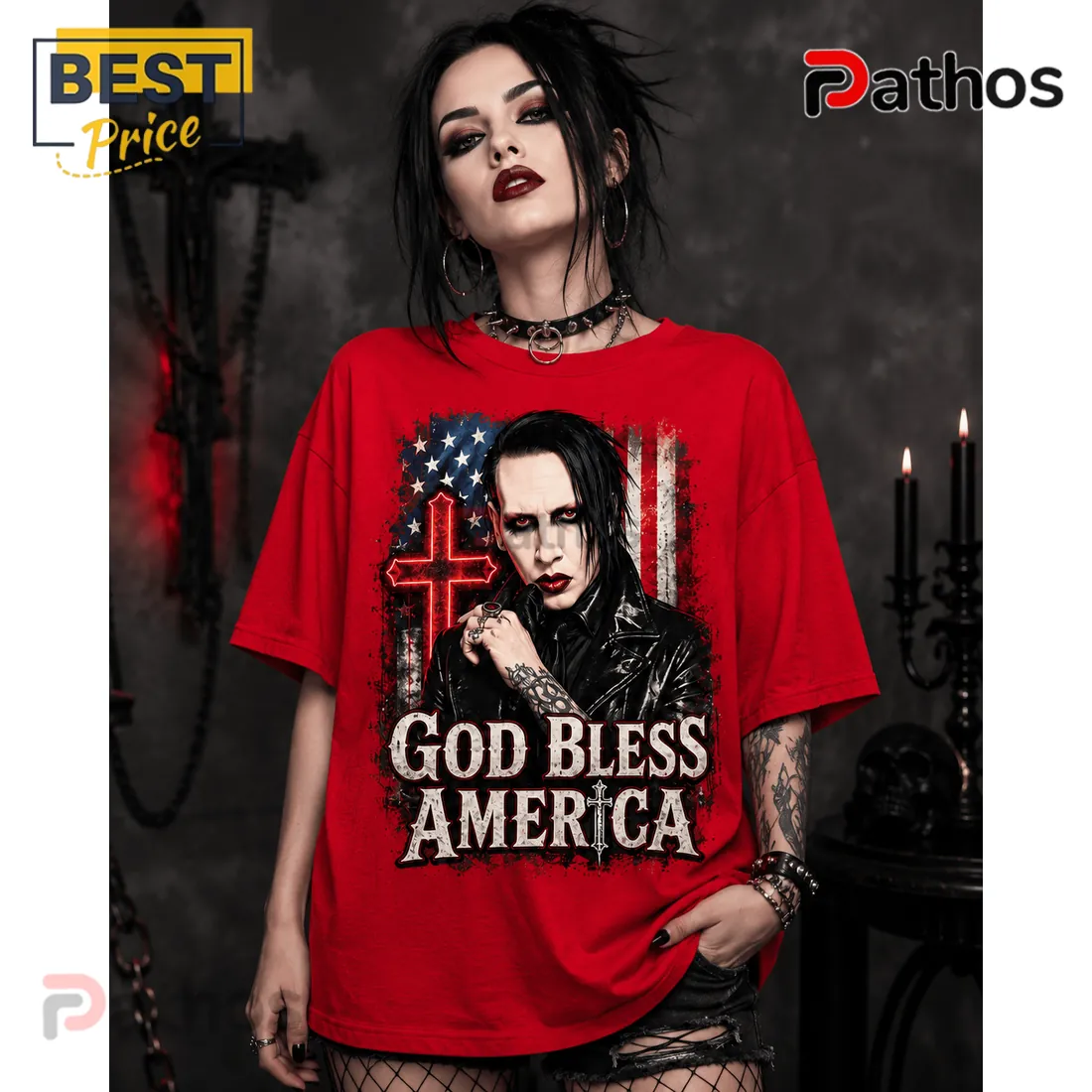 Marilyn Manson God Bless America Red T-Shirt Marilyn Manson God Bless America Red T-Shirt
