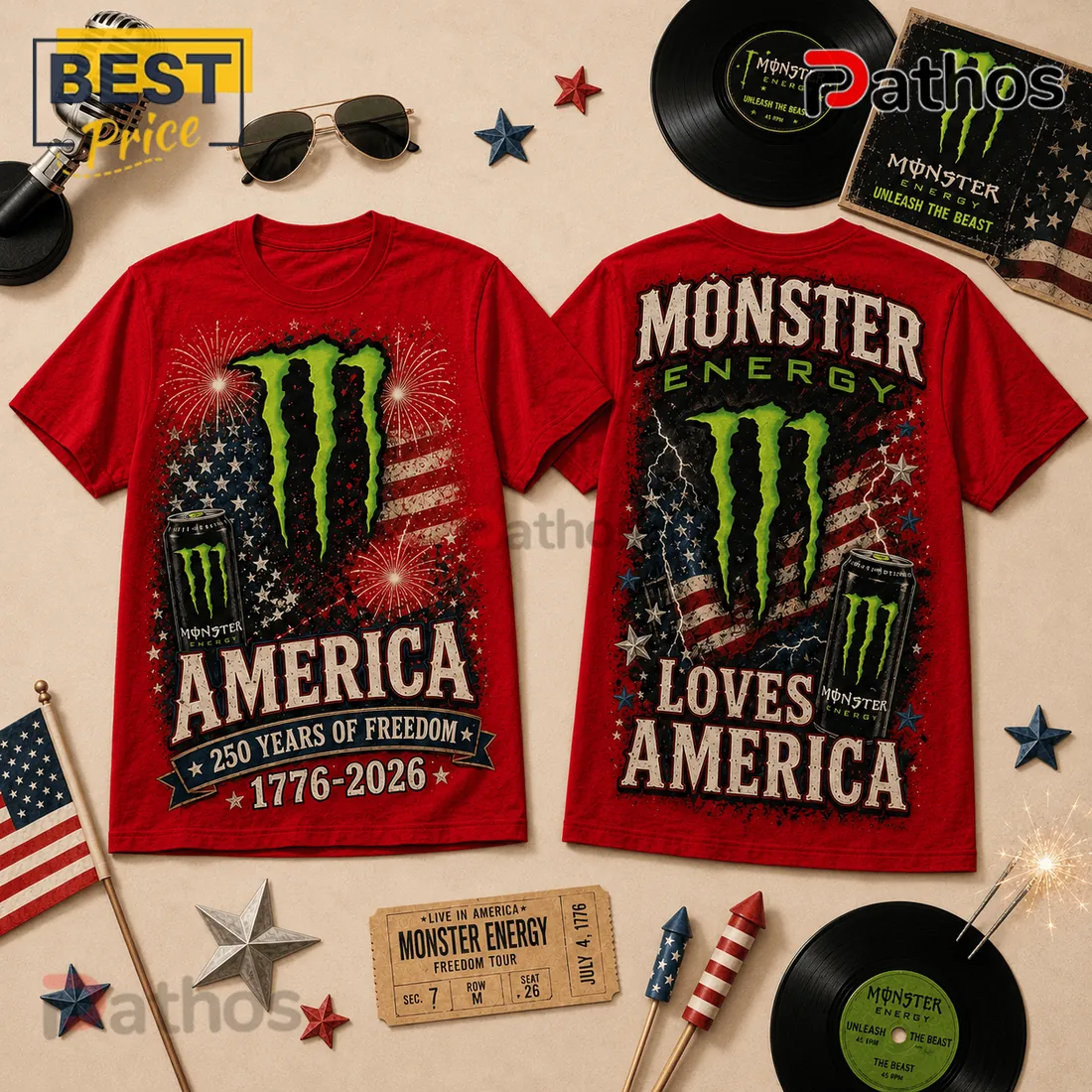 Monster Energy 1776-2026 America Freedom Anniversary T-Shirt Monster Energy 1776-2026 America Freedom Anniversary T-Shirt