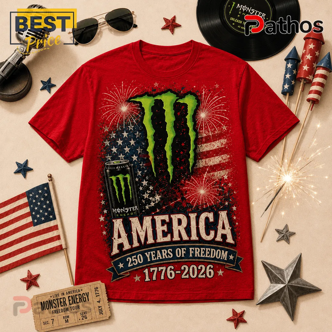Monster Energy 1776-2026 America Freedom Anniversary T-Shirt Monster Energy 1776-2026 America Freedom Anniversary T-Shirt
