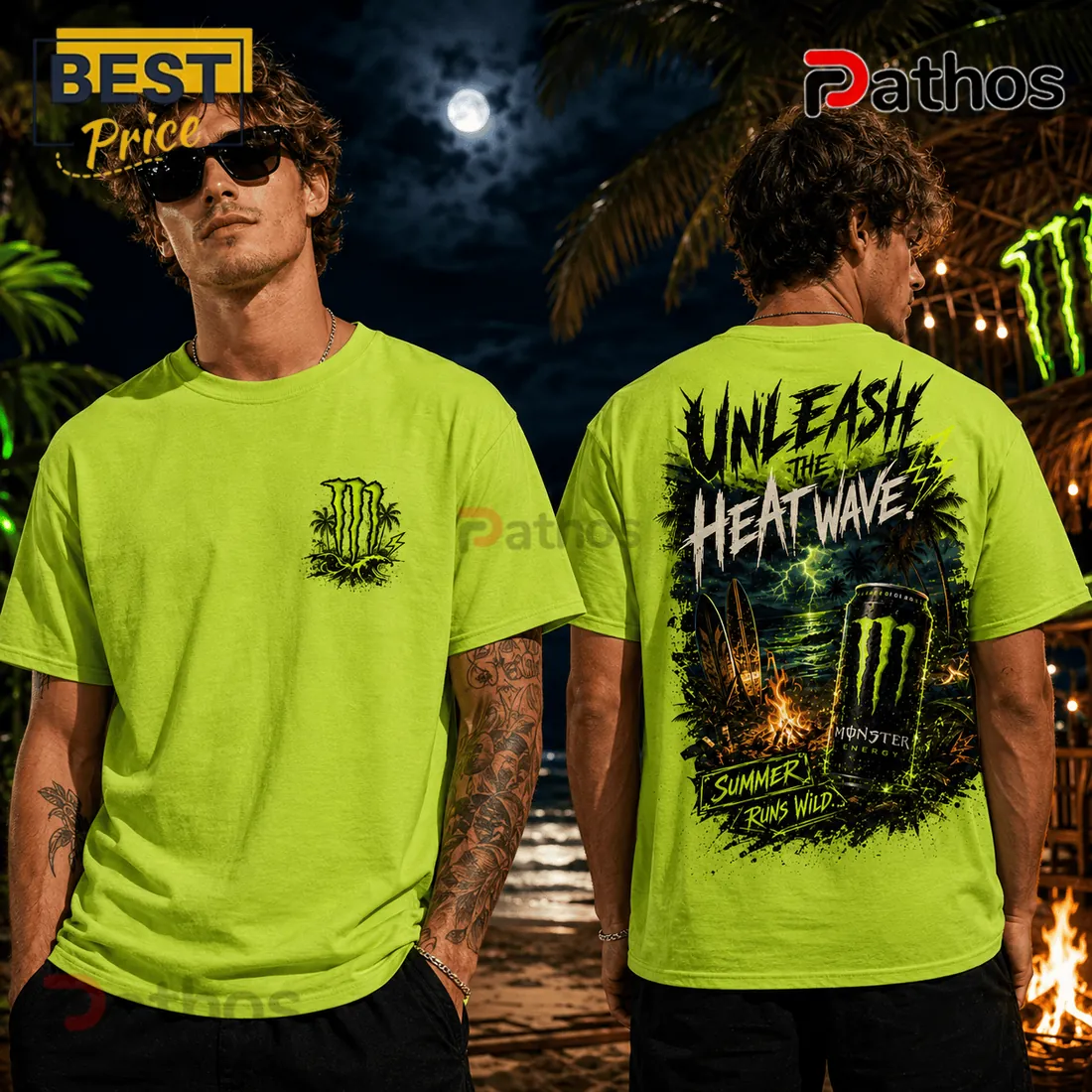 Monster Energy Neon Green Summer Runs Wild T-Shirt Monster Energy Neon Green Summer Runs Wild T-Shirt