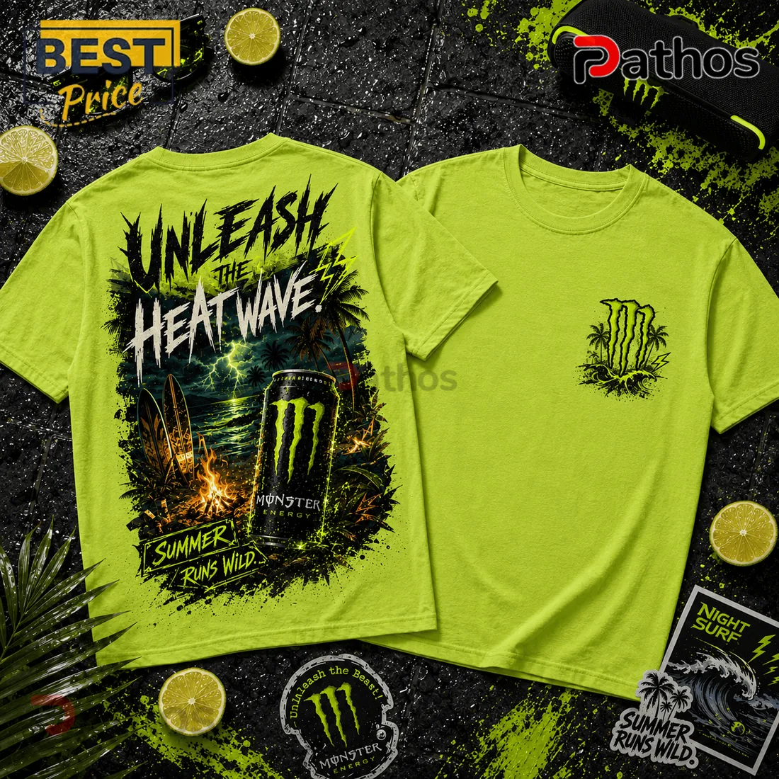 Monster Energy Neon Green Summer Runs Wild T-Shirt Monster Energy Neon Green Summer Runs Wild T-Shirt