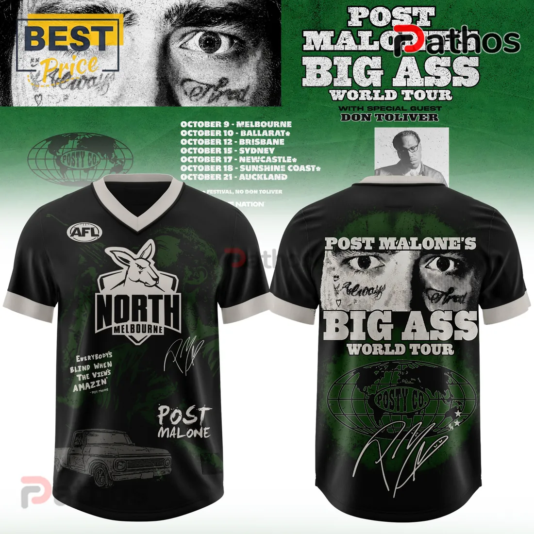 North Melbourne x Post Malone Big Ass World Tour 2026 Football Jersey North Melbourne x Post Malone Big Ass World Tour 2026 Football Jersey