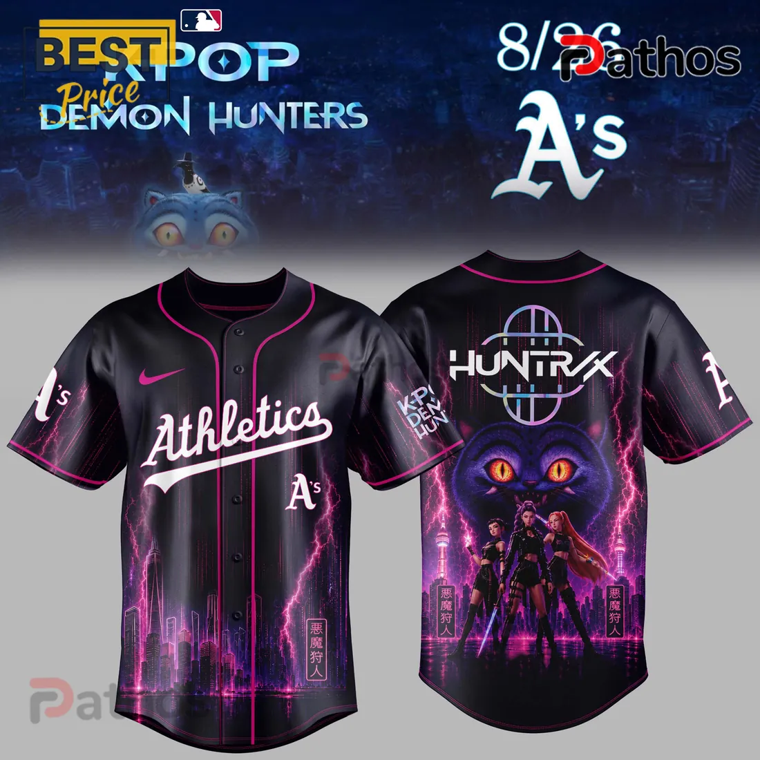 Oakland Athletics Kpop Demon Hunters Night Black Baseball Jersey Oakland Athletics Kpop Demon Hunters Night Black Baseball Jersey