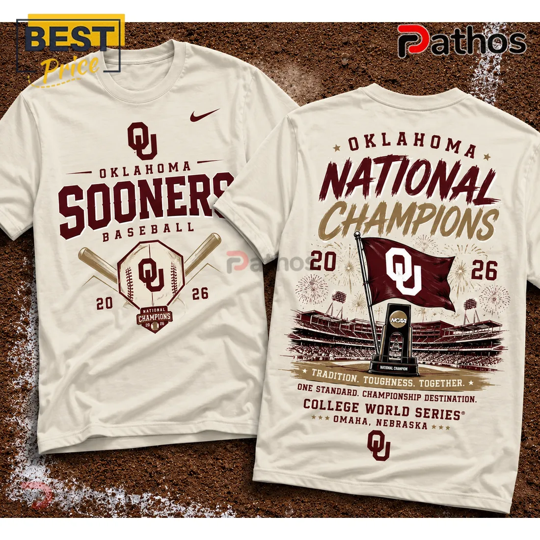 Oklahoma Sooners 2026 NCAA Baseball National Champions Cream T-Shirt Oklahoma Sooners 2026 NCAA Baseball National Champions Cream T-Shirt