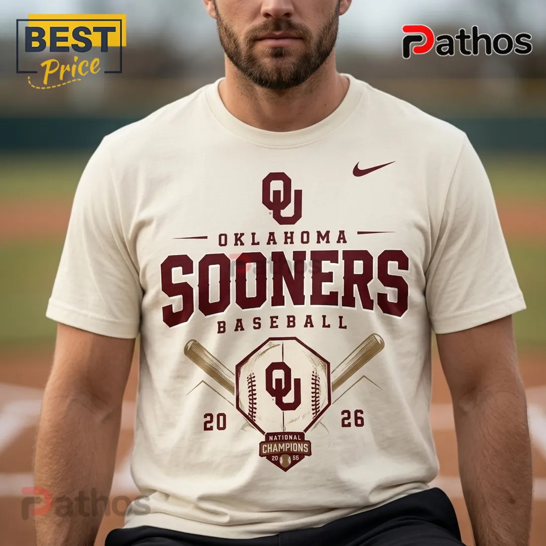 Oklahoma Sooners 2026 NCAA Baseball National Champions Cream T-Shirt Oklahoma Sooners 2026 NCAA Baseball National Champions Cream T-Shirt