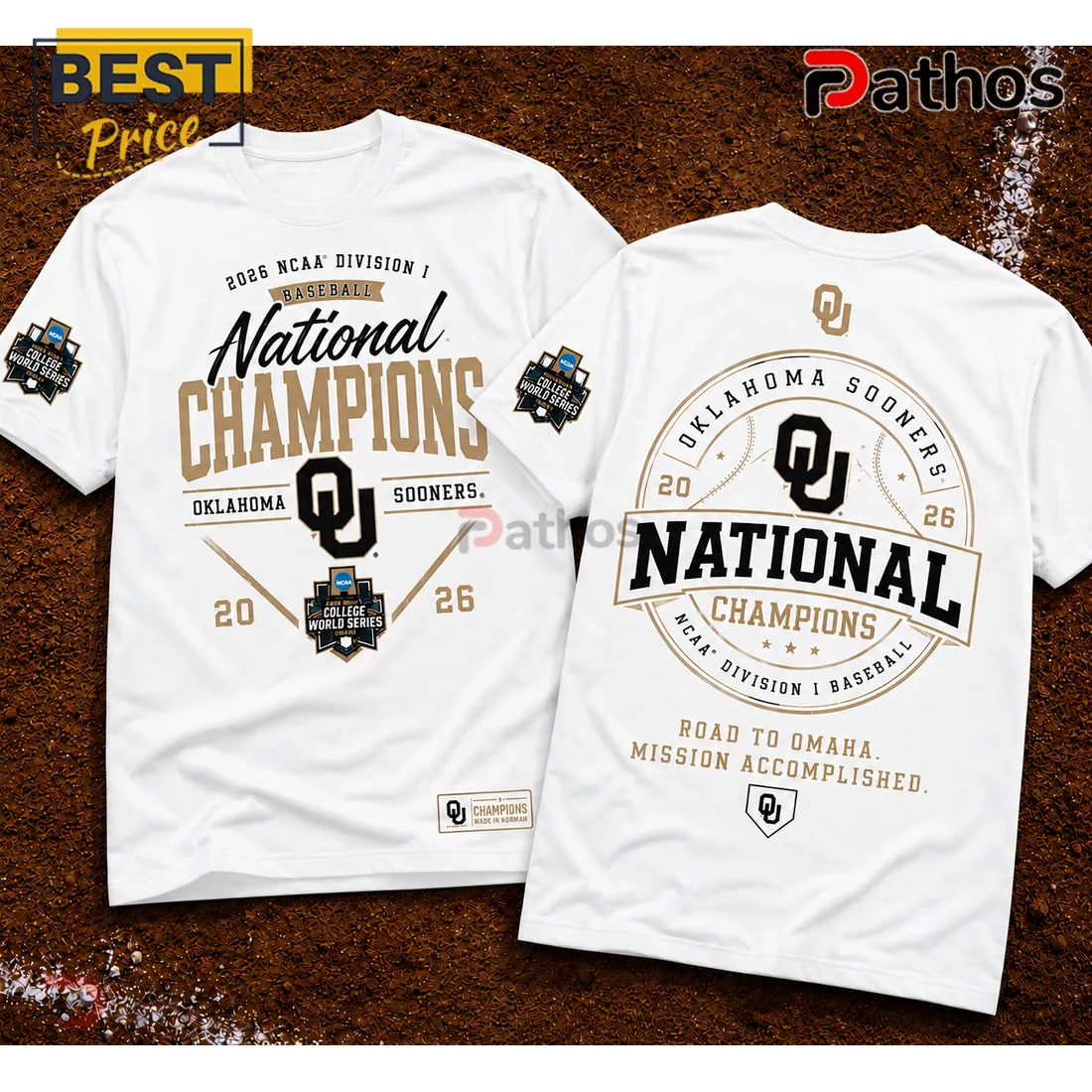 Oklahoma Sooners 2026 NCAA Baseball National Champions White T-Shirt Oklahoma Sooners 2026 NCAA Baseball National Champions White T-Shirt