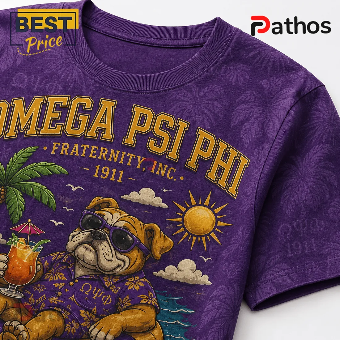 Omega Psi Phi Summer Vibes Fraternity Crest Bulldog T-Shirt Omega Psi Phi Summer Vibes Fraternity Crest Bulldog T-Shirt