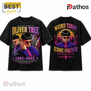 Oliver Tree Vintage 1993 2026 Memorial T-Shirt 2 Oliver Tree vintage style black mineral wash t-shirt showing front and back graphic prints with text and artist portraits.!