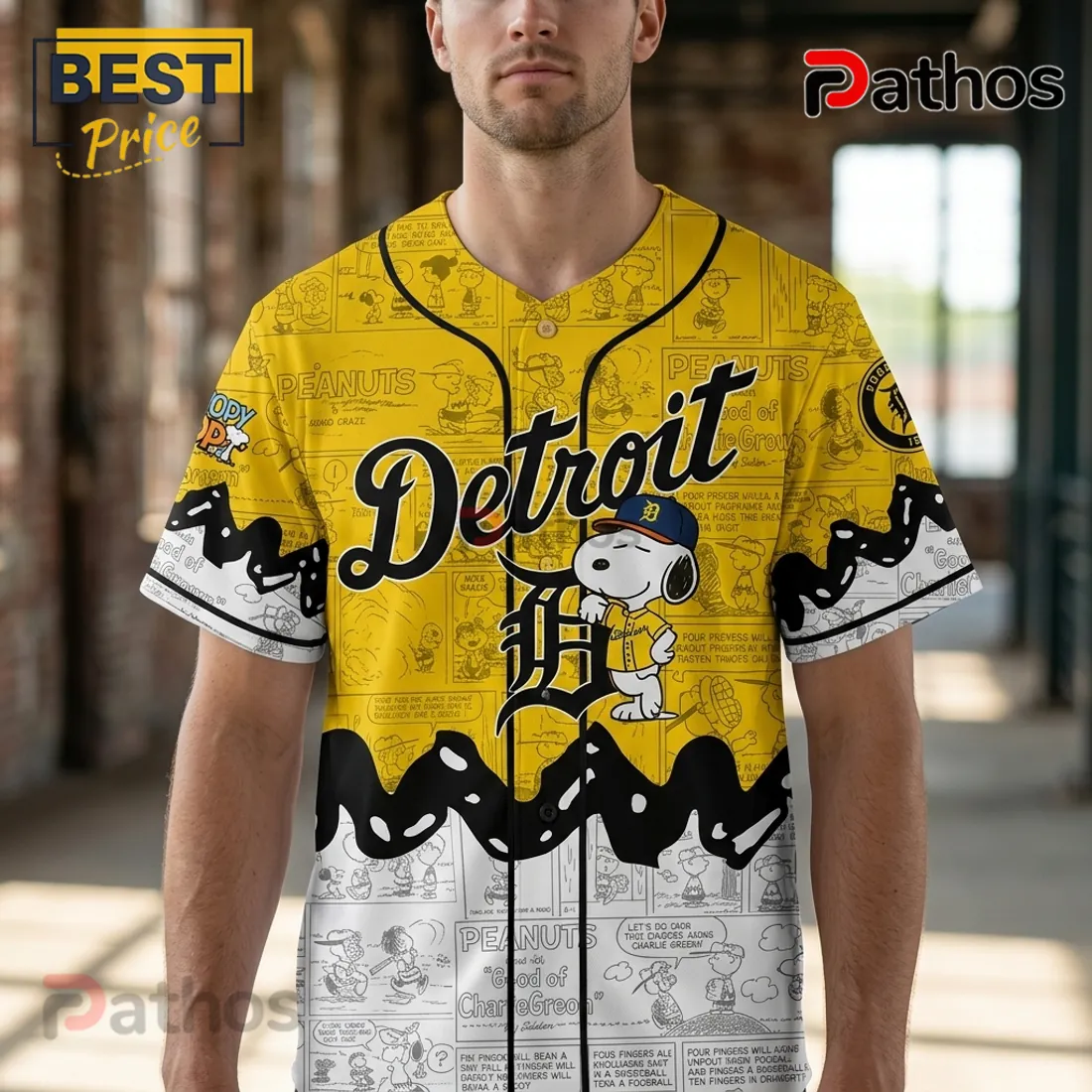 Peanuts x Detroit Tigers Mascot Illustrated Yellow Baseball Jersey Peanuts x Detroit Tigers Mascot Illustrated Yellow Baseball Jersey