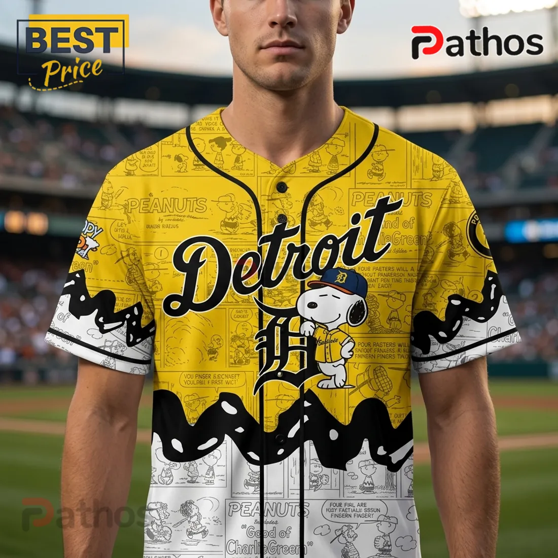 Peanuts x Detroit Tigers Mascot Illustrated Yellow Baseball Jersey Peanuts x Detroit Tigers Mascot Illustrated Yellow Baseball Jersey