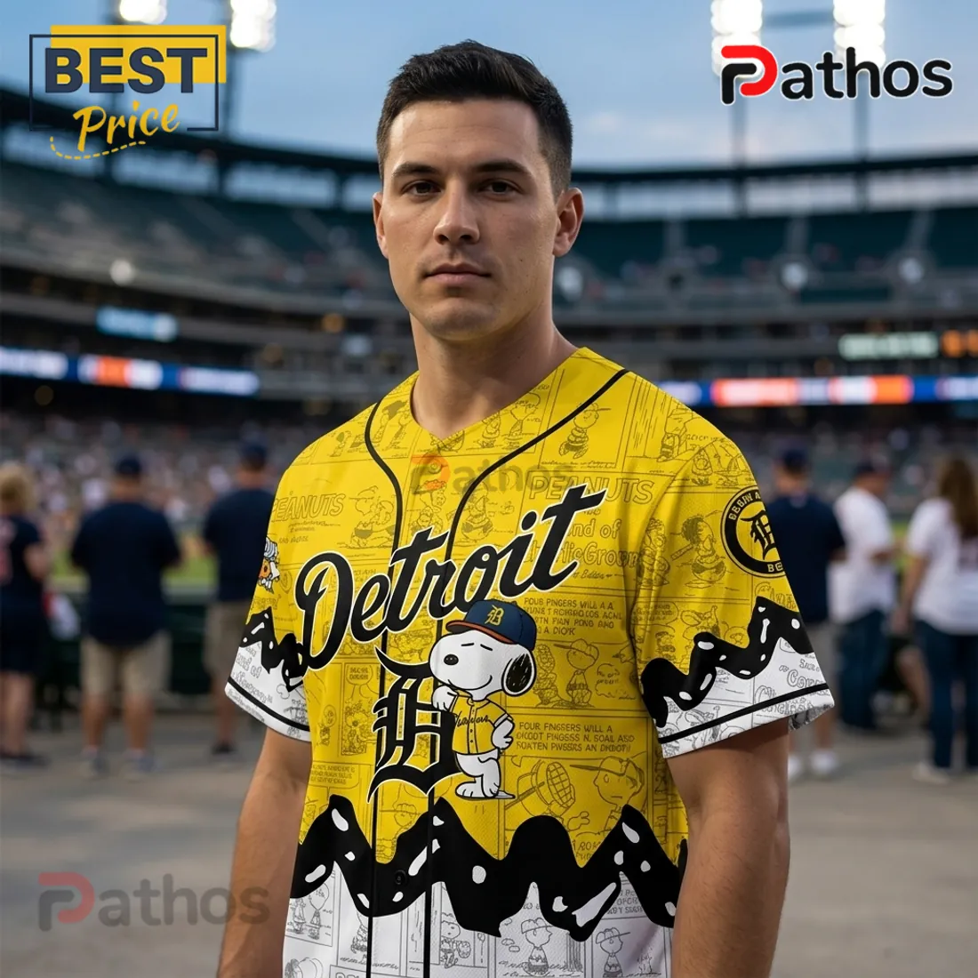 Peanuts x Detroit Tigers Mascot Illustrated Yellow Baseball Jersey Peanuts x Detroit Tigers Mascot Illustrated Yellow Baseball Jersey