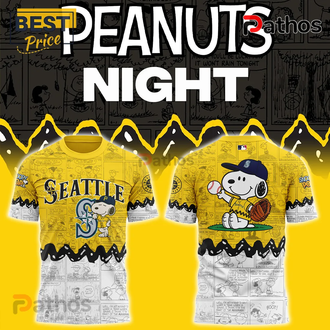 Peanuts x Seattle Mariners Vintage Yellow Mascot Shirt Peanuts x Seattle Mariners Vintage Yellow Mascot Shirt