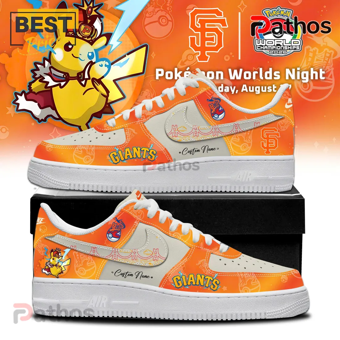 Pokemon x San Francisco Giants 2026 Limited Edition Custom AF1 Sneakers Pokemon x San Francisco Giants 2026 Limited Edition Custom AF1 Sneakers