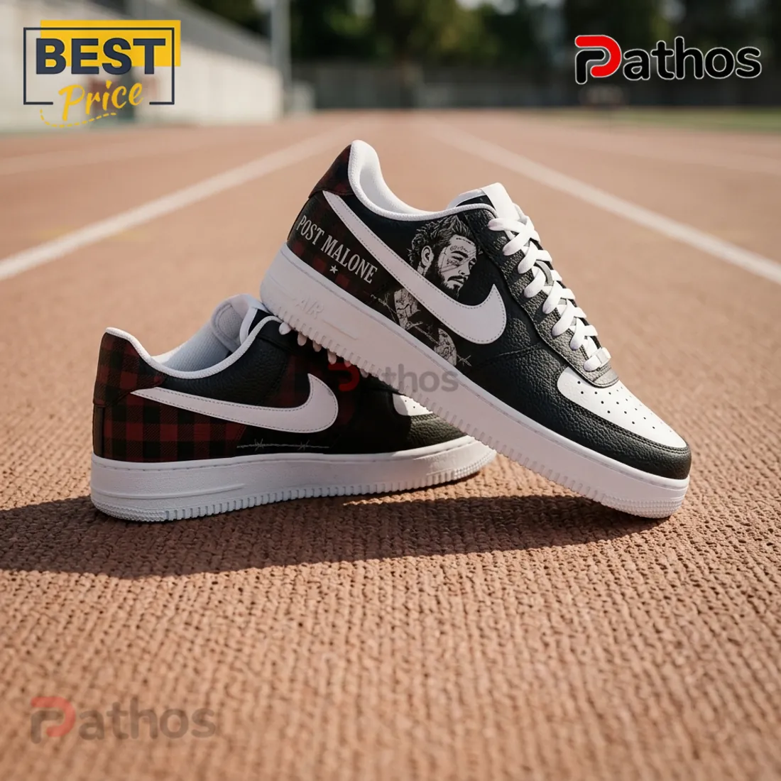 Post Malone Black Plaid Rockstar Edition Air Force 1 Sneakers Post Malone Black Plaid Rockstar Edition Air Force 1 Sneakers