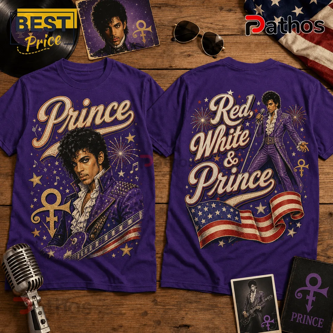Prince Red White and Prince Retro Purple Cotton T-Shirt Prince Red White and Prince Retro Purple Cotton T-Shirt