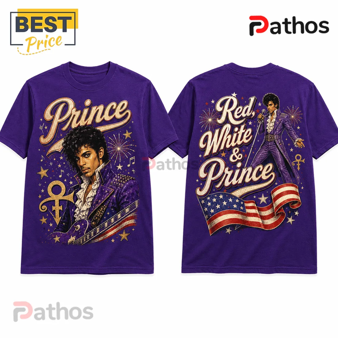 Prince Red White and Prince Retro Purple Cotton T-Shirt Prince Red White and Prince Retro Purple Cotton T-Shirt