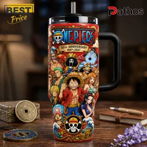 One Piece 30th Anniversary Stainless Steel Insulated Tumbler 1 One Piece 30th anniversary stainless steel tumbler with straw featuring Luffy, Zoro, Nami, and Straw Hat crew characters.!