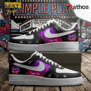 Simple Plan The Bigger Than You Think Tour Air Force 1 Sneakers 1 Custom Simple Plan sneakers with black and white leather, purple circular accents, signatures, and white rubber soles.!