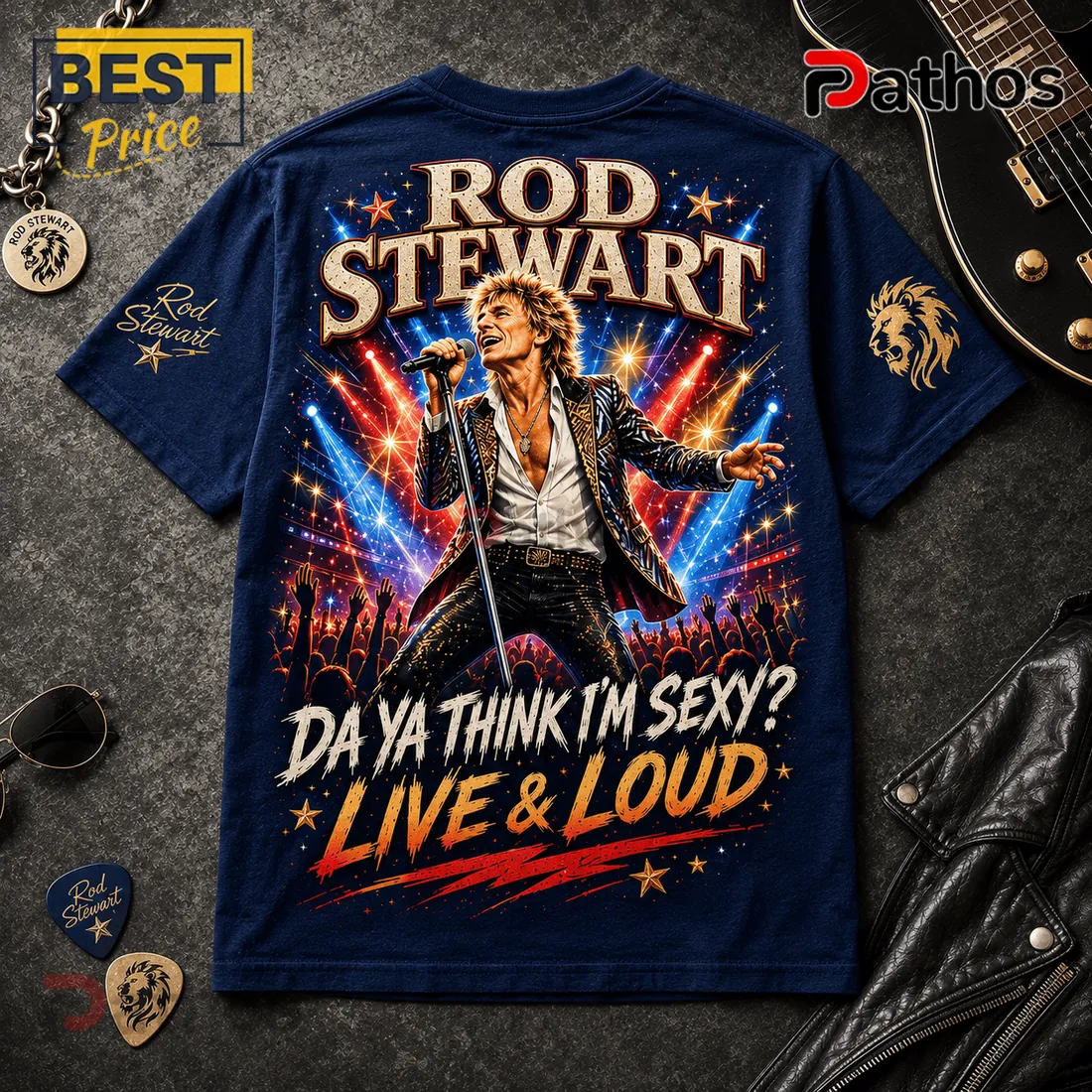 Rod Stewart Forever Young Navy Blue Cotton T-Shirt Rod Stewart Forever Young Navy Blue Cotton T-Shirt
