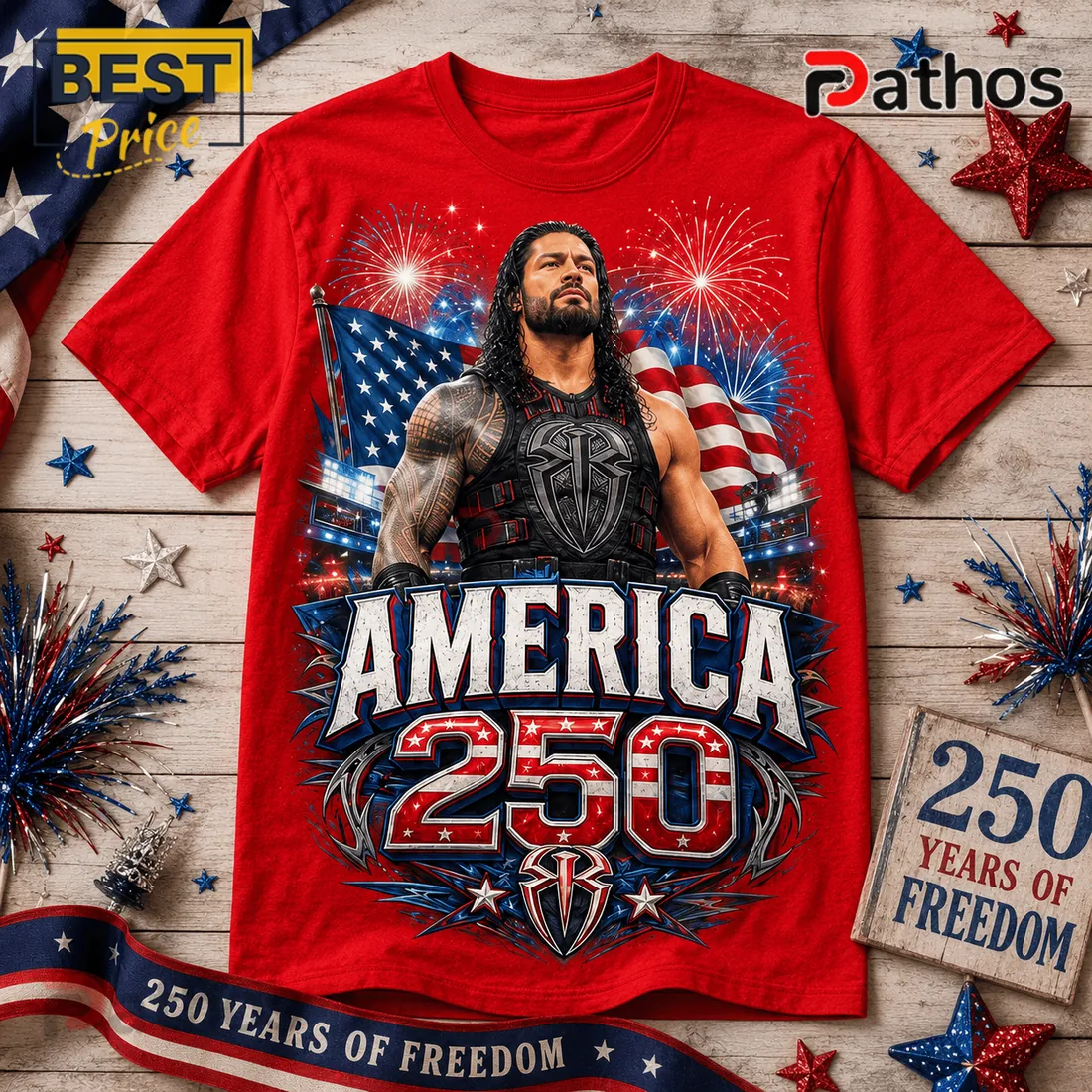 Roman Reigns USA 250 Anniversary Patriotic Apparel T-shirt Roman Reigns USA 250 Anniversary Patriotic Apparel T-shirt