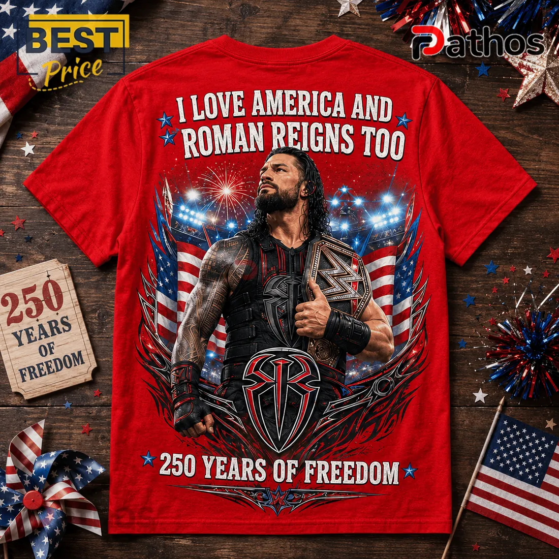 Roman Reigns USA 250 Anniversary Patriotic Apparel T-shirt Roman Reigns USA 250 Anniversary Patriotic Apparel T-shirt