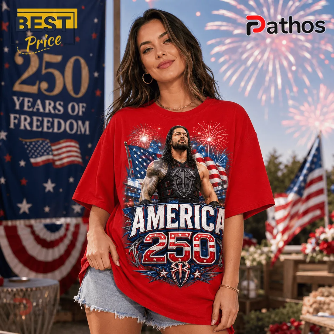 Roman Reigns USA 250 Anniversary Patriotic Apparel T-shirt Roman Reigns USA 250 Anniversary Patriotic Apparel T-shirt