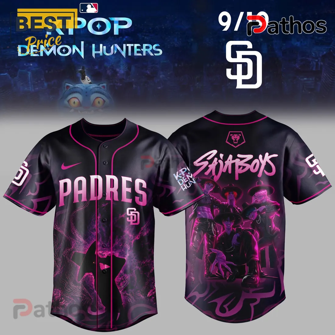 San Diego Padres Saja Boys KPop Demon Hunters Pink Baseball Jersey San Diego Padres Saja Boys KPop Demon Hunters Pink Baseball Jersey