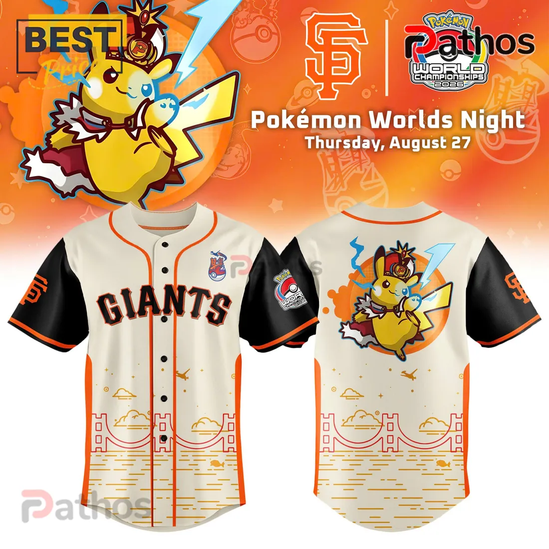 San Francisco Giants x Pokemon 2026 Worlds Night Pikachu Baseball Jersey San Francisco Giants x Pokemon 2026 Worlds Night Pikachu Baseball Jersey