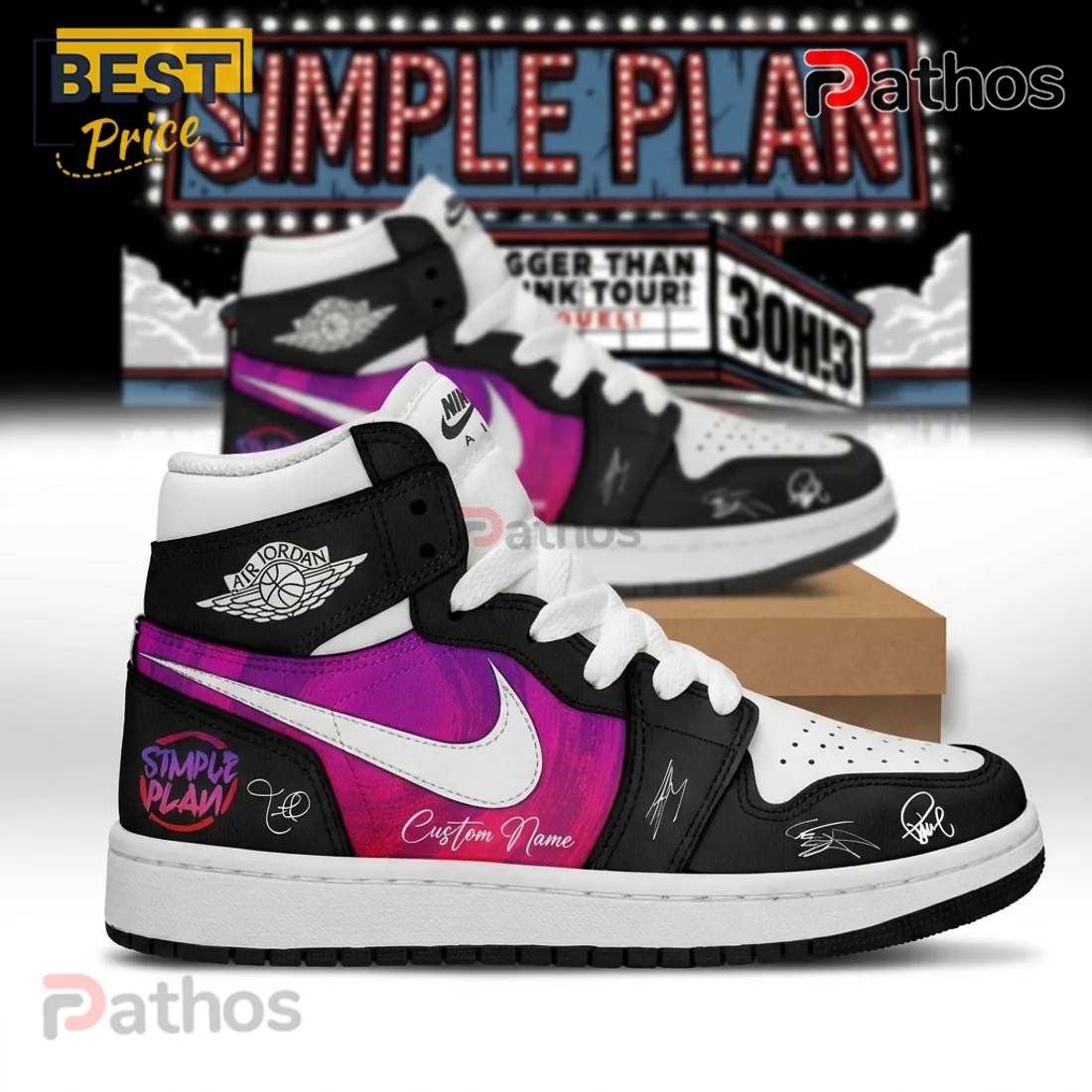 Simple Plan Bigger Than You Think Tour Pink Black High Top Shoes Simple Plan Bigger Than You Think Tour Pink Black High Top Shoes