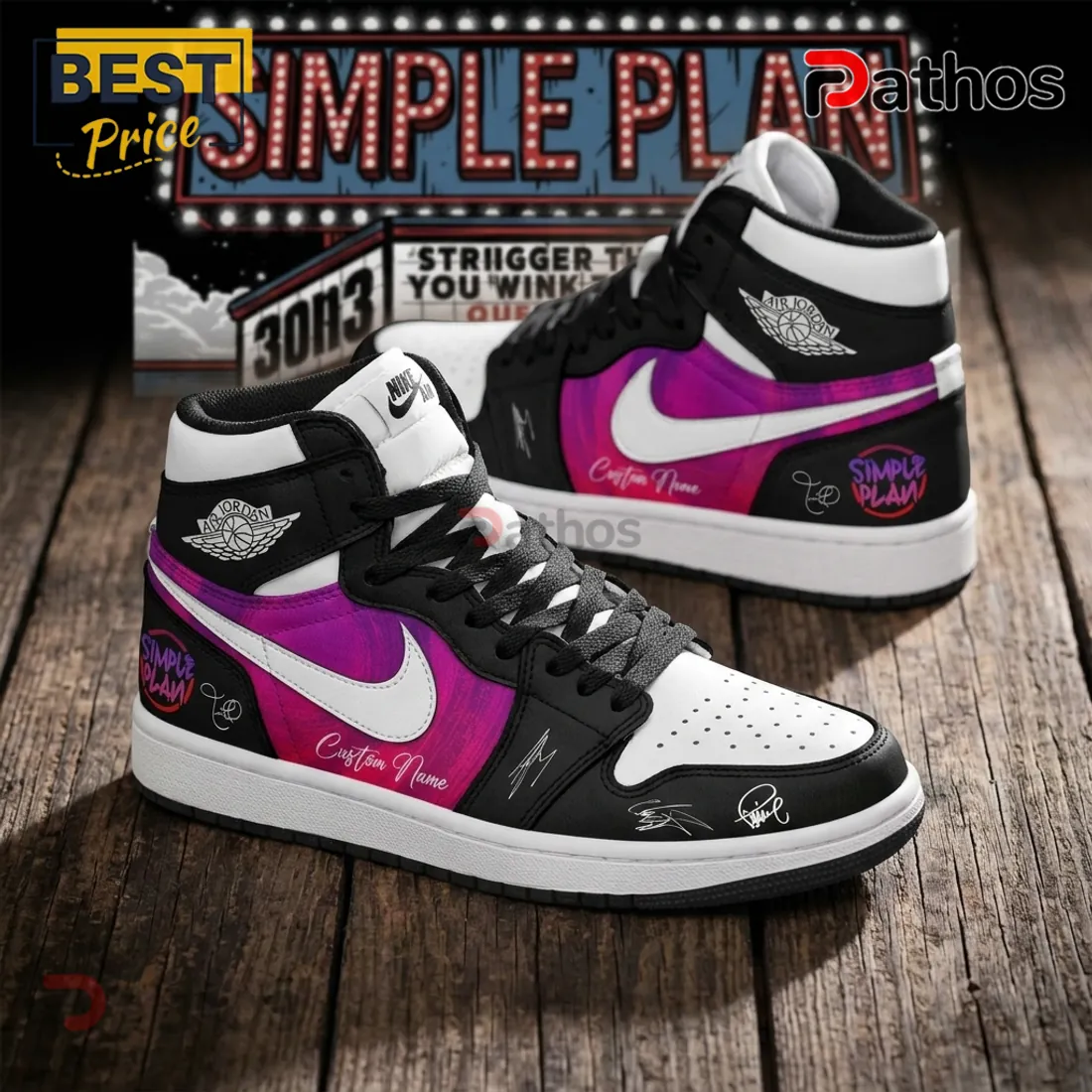 Simple Plan Bigger Than You Think Tour Pink Black High Top Shoes Simple Plan Bigger Than You Think Tour Pink Black High Top Shoes