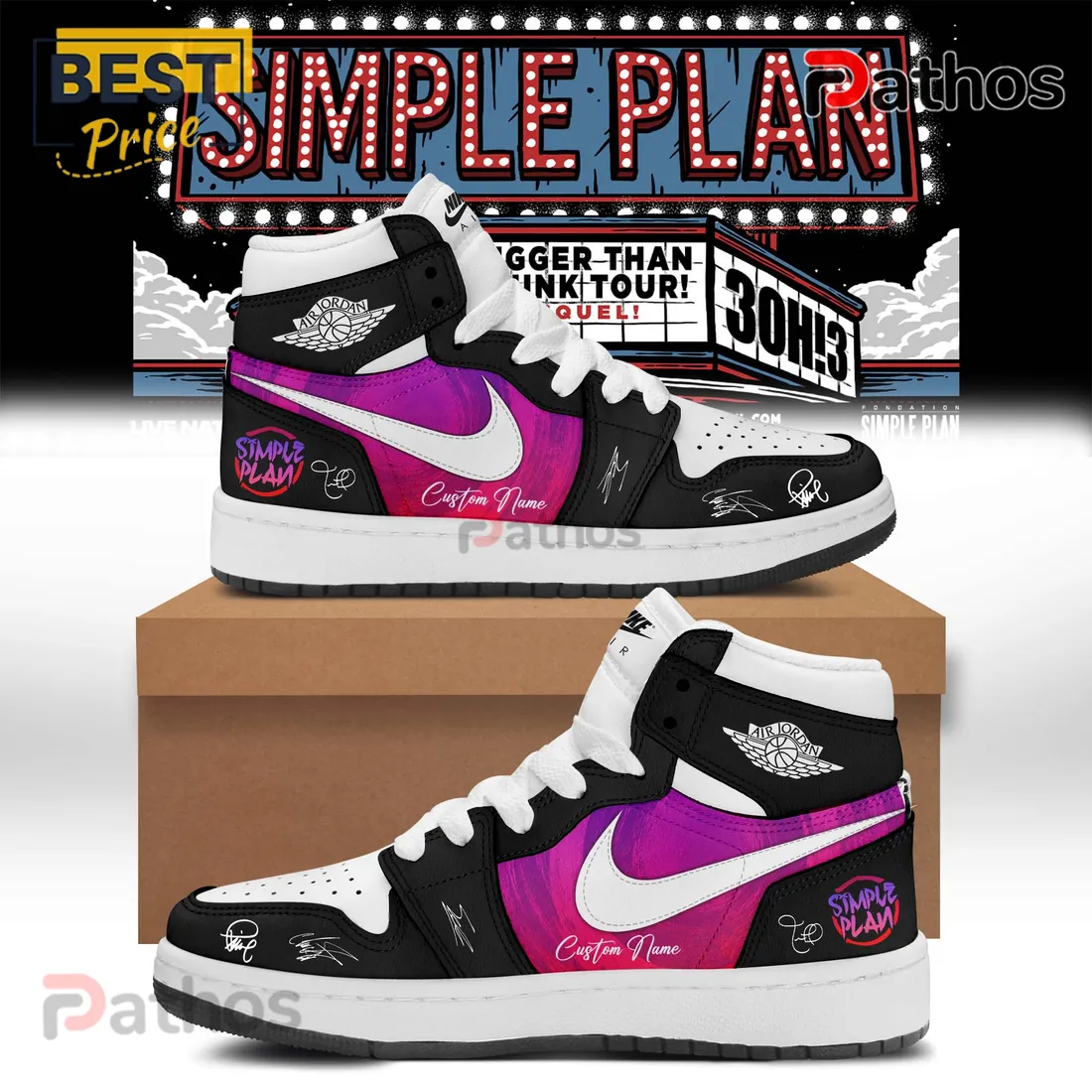 Simple Plan Bigger Than You Think Tour Pink Black High Top Shoes Simple Plan Bigger Than You Think Tour Pink Black High Top Shoes