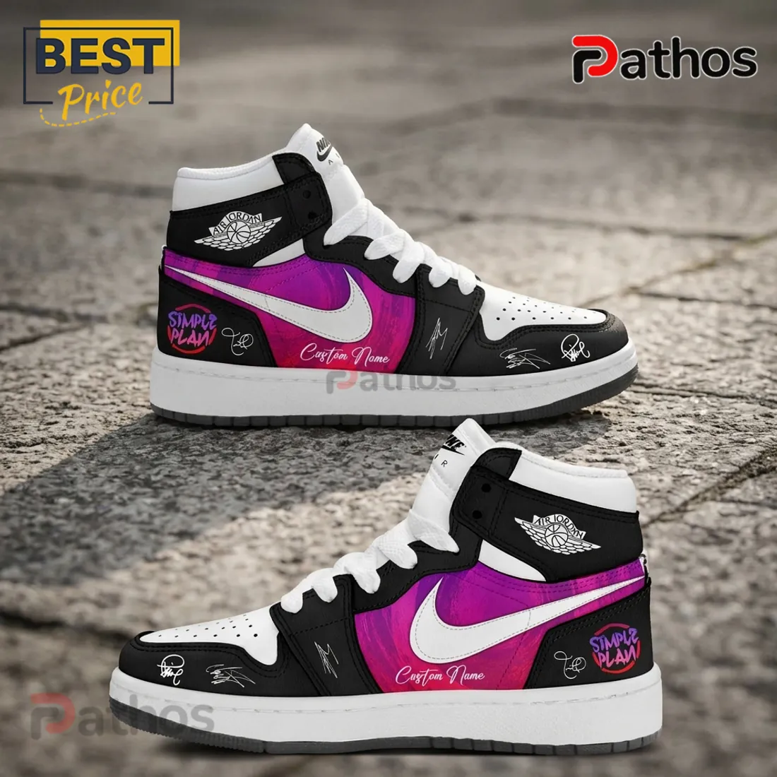 Simple Plan Bigger Than You Think Tour Pink Black High Top Shoes Simple Plan Bigger Than You Think Tour Pink Black High Top Shoes