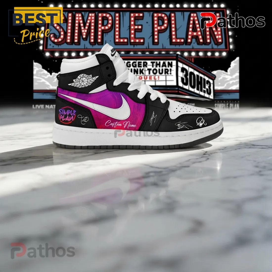 Simple Plan Bigger Than You Think Tour Pink Black High Top Shoes Simple Plan Bigger Than You Think Tour Pink Black High Top Shoes