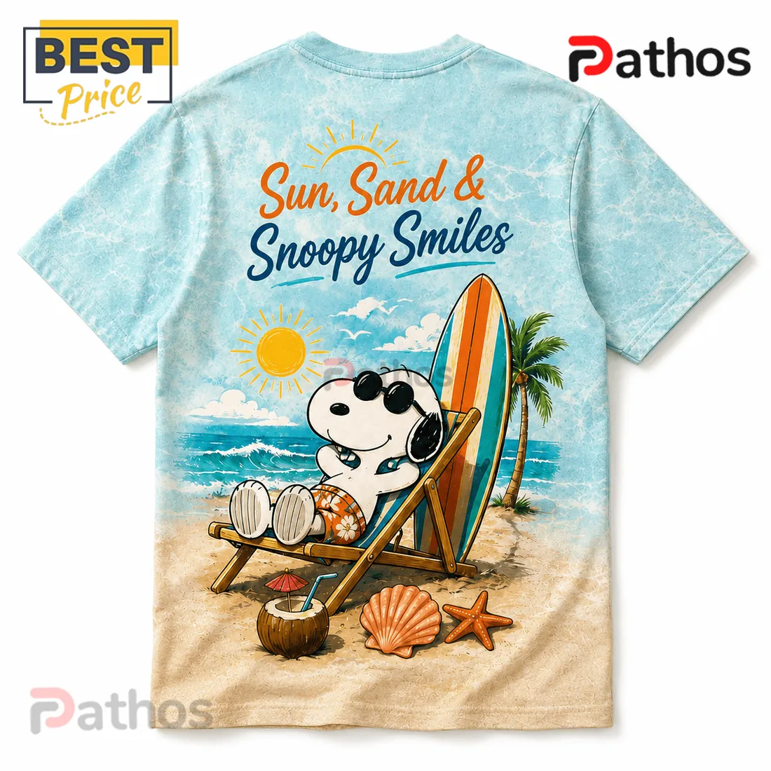 Snoopy Summer Beach Seas The Day Unisex Cotton T-Shirt Snoopy Summer Beach Seas The Day Unisex Cotton T-Shirt