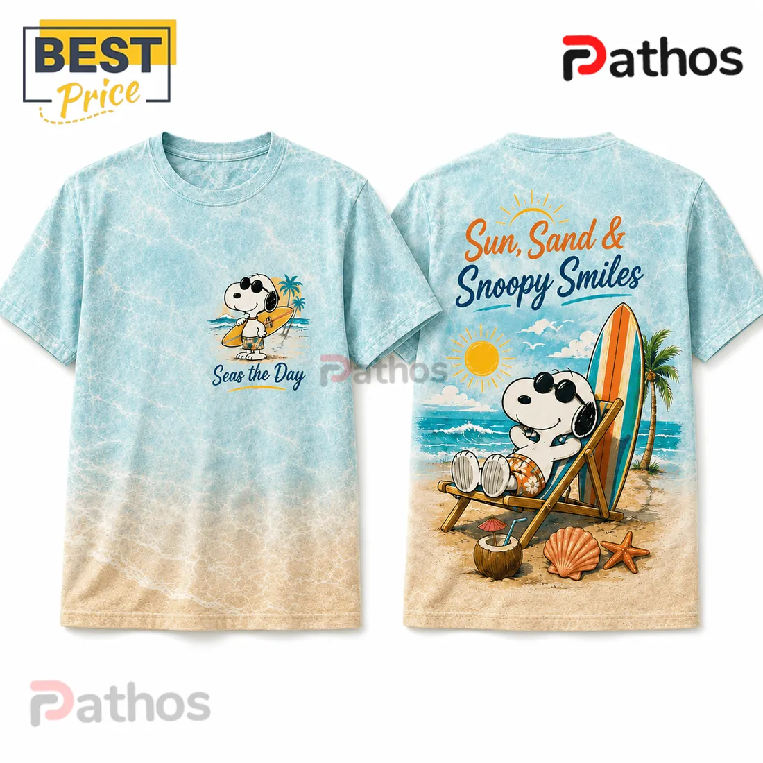 Snoopy Summer Beach Seas The Day Unisex Cotton T-Shirt Snoopy Summer Beach Seas The Day Unisex Cotton T-Shirt